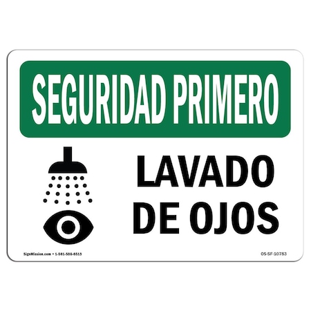 Signmission OSHA SAFETY FIRST Sign, Eye Bath Spanish, 7in X 5in Decal, 7" W, 5" H, Landscape OS-SF-D-57-L-10783
